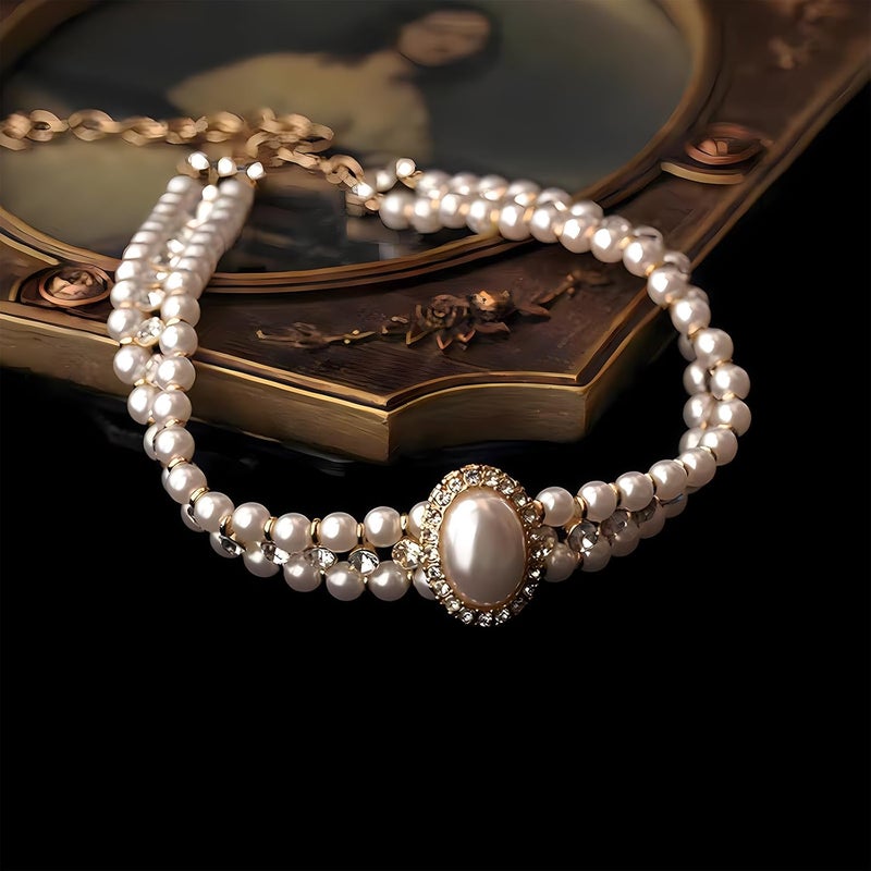 CIOOU Pearl Choker Necklace for Women Gold Crystal Rhinestone Pearl Collar Statement Necklaces Earrings Bridal Pearls Diamond jewelry Set for Wedding - Image 4
